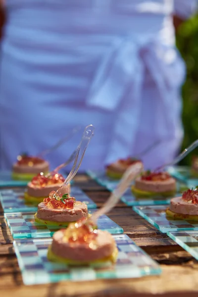 Aperitivos de carne y pescado en un restaurante —  Fotos de Stock