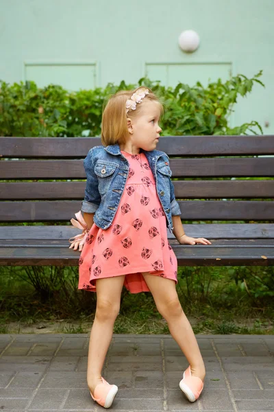 Portrait of funny little child, adorable blonde toddler girl — Stock Photo, Image