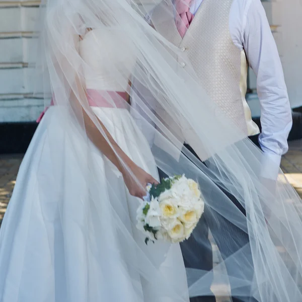 Елегантна наречена і наречений позує разом — стокове фото