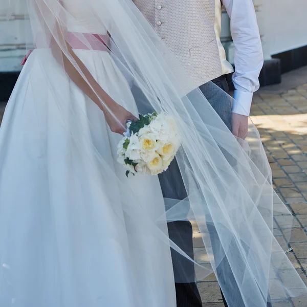 Elegant bride and groom posing together — Stock Photo, Image