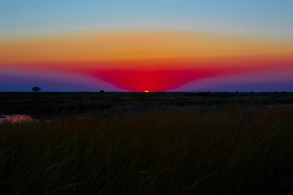 Beautiful sunset in steppe — Stock Photo, Image