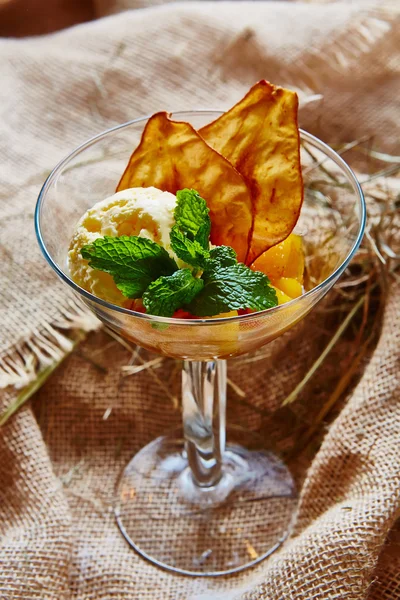 Homemade ice cream with mint — Stock Photo, Image