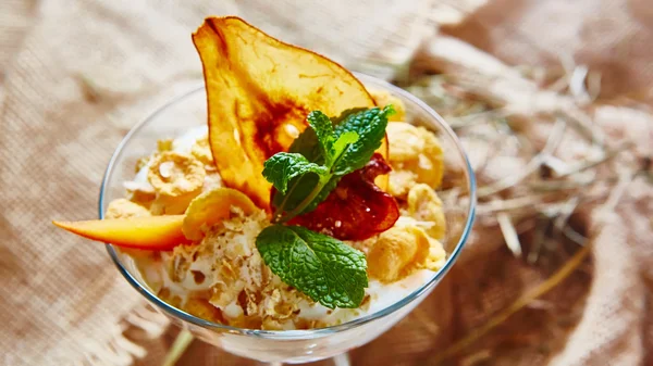 Homemade ice cream with mint — Stock Photo, Image