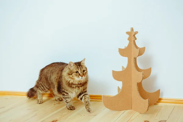 Christmas Tree Made Of Cardboard. New Year — Stock Photo, Image