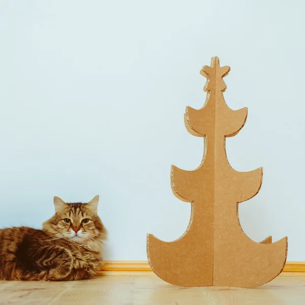 Christmas Tree Made Of Cardboard. New Year — Stock Photo, Image