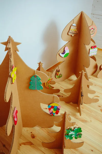 Christmas Tree Made Of Cardboard. New Year — Stock Photo, Image