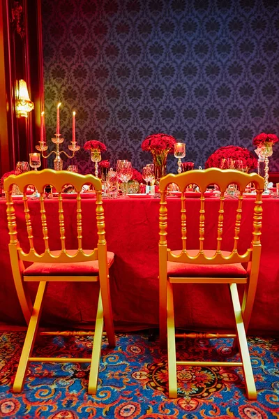 Table set for wedding or another catered event dinner. — Stock Photo, Image