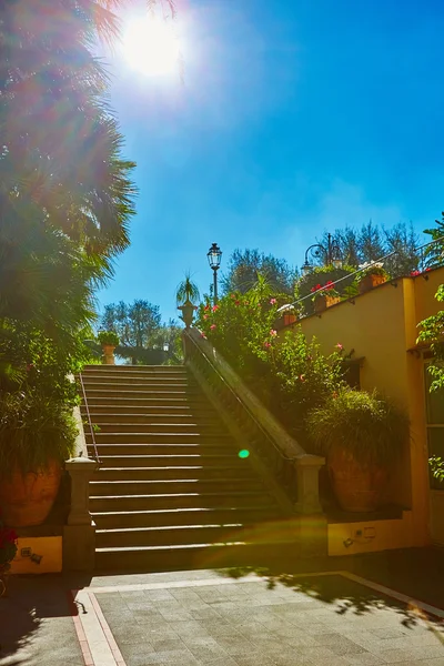 Коричневая бетонная лестница в саду города . — стоковое фото