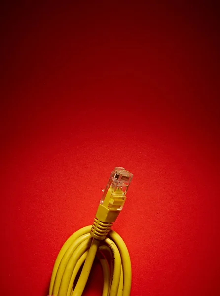 Yellow network cable on red background — Stock Photo, Image