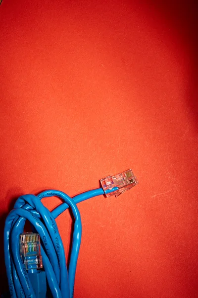 Blue network cable on red background — Stock Photo, Image