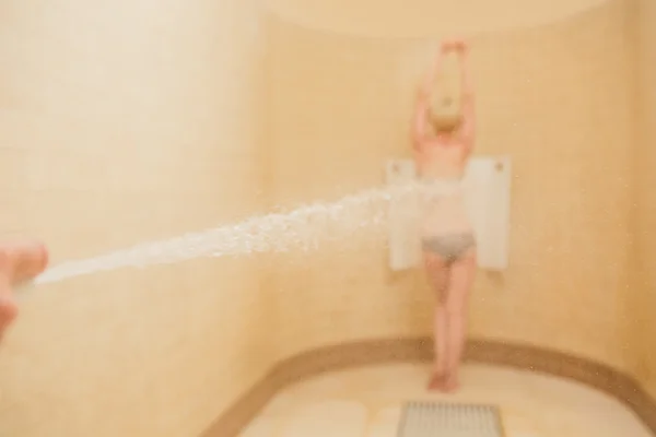 Woman having high pressure massage with Sharko shower — Stock Photo, Image