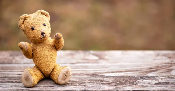 Toy Vintage Bear Giving Hands Hope Love Concept Web Banner — Stock fotografie