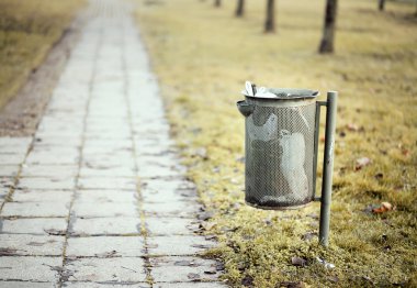 Çöp tenekesi ve yol