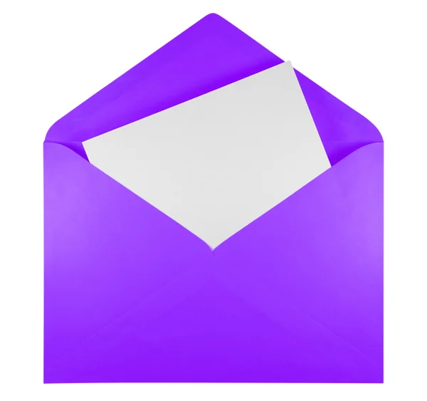 Envelope aberto em branco - violeta — Fotografia de Stock