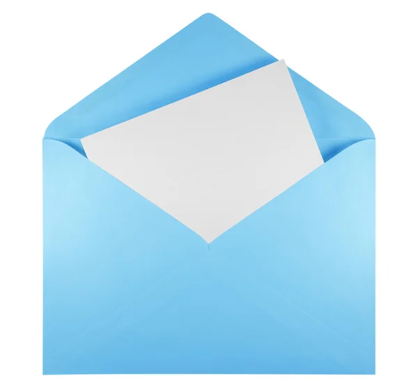 Envelope aberto em branco - azul claro — Fotografia de Stock