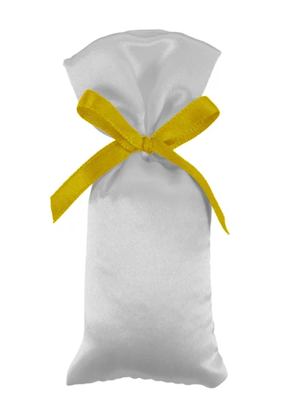 Gift silk pouch with bow - yellow — Stock Photo, Image