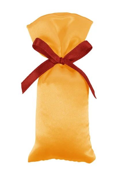 Gift silk pouch with bow - orange and red — Stock Photo, Image