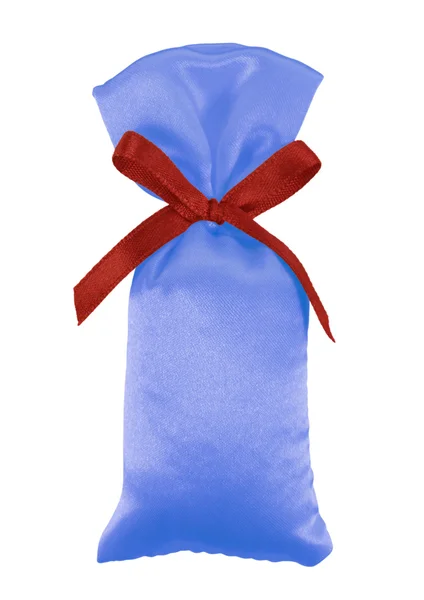 Cadeau zijde etui met bow - licht blauw en rood — Stockfoto