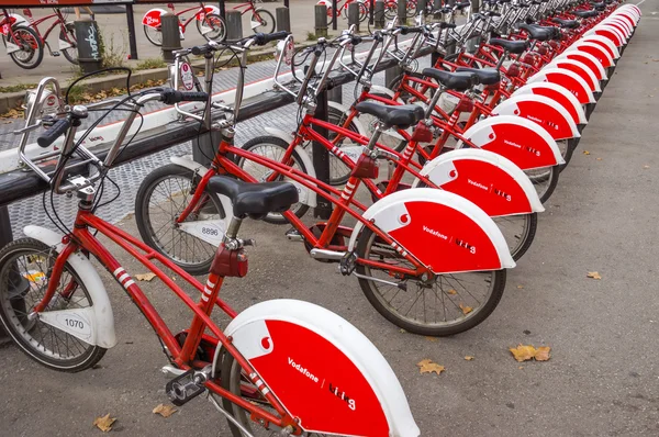 Bicycles on a street of Barcelona Stock Image