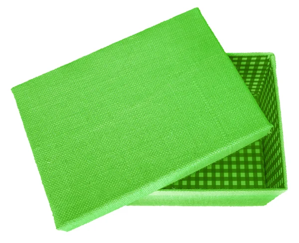 Box wrapped by burlap canvas - opened - green — Stock Photo, Image