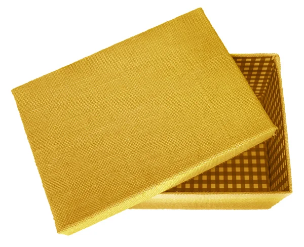 Box wrapped by burlap canvas - opened - yellow — Stock Photo, Image