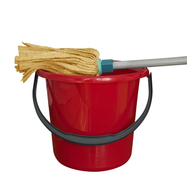 Hink med rengöring mop - röd — Stockfoto