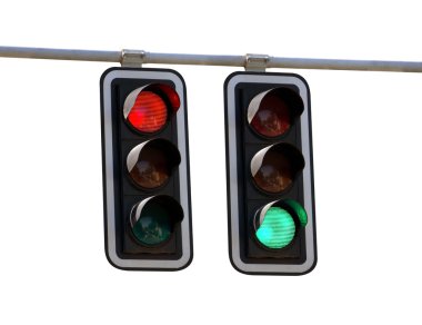 Trafik ışıkları kırmızı ve yeşil beyaz üzerinde
