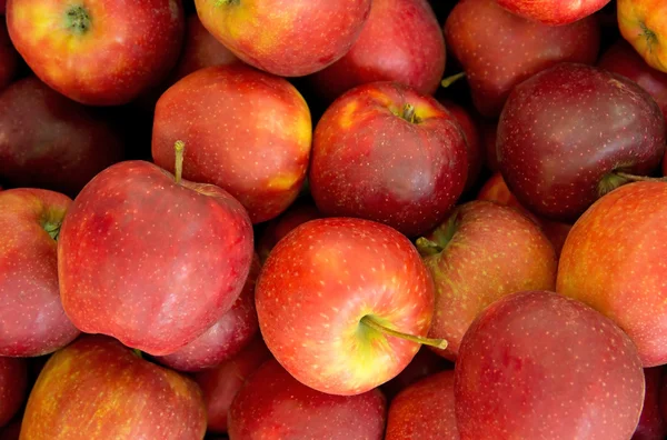 Manzanas fondo rojo —  Fotos de Stock
