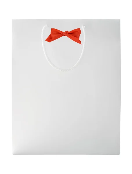 Alışveriş çantası kırmızı yay ile beyaz — Stok fotoğraf