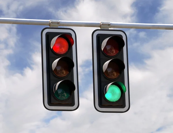 Traffic lights red and green