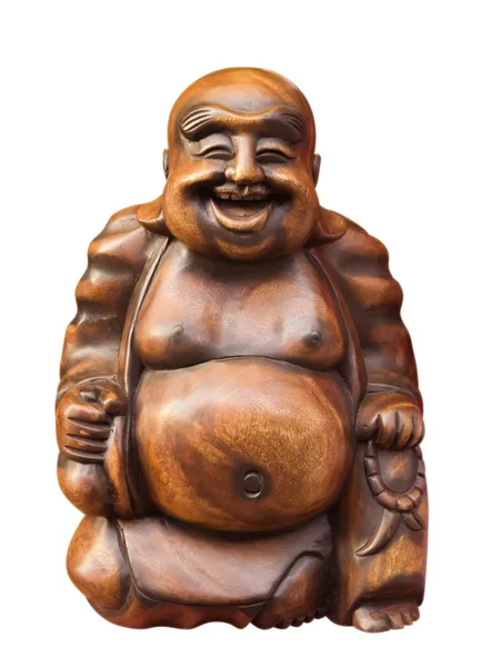 Drewniane Szczęśliwa Budda — Zdjęcie stockowe