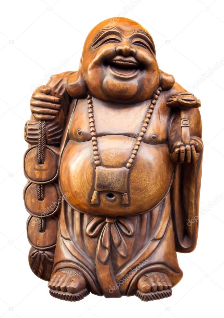 Wooden happy buddha