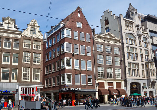 AMSTERDAM, NETHERLANDS - MAY 30: View of Amsterdam city and typical dutch houses on May 30, 2014 in Amsterdam, Netherlands
