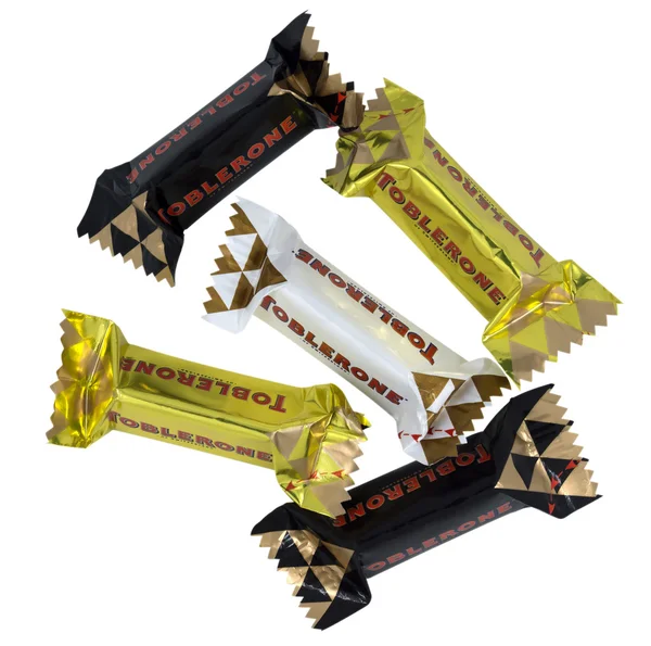 Toblerone mini - Schweizer weiss, Milch und dunkle Schokolade — Stockfoto