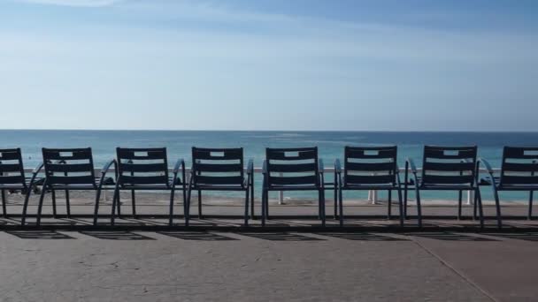 Deck Chairs in front of the sea, Nice, France — Stock Video