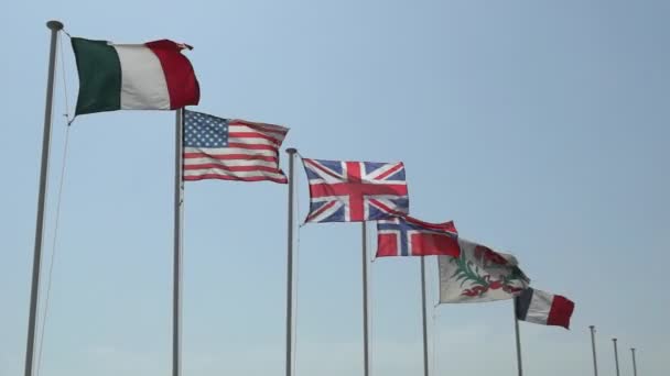 Flags on Promenade des Anglais, Nice, France — Stock Video