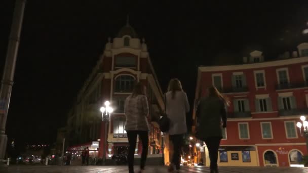 Praça Plaza Massena à noite em Nice, França. Prazo de validade . — Vídeo de Stock