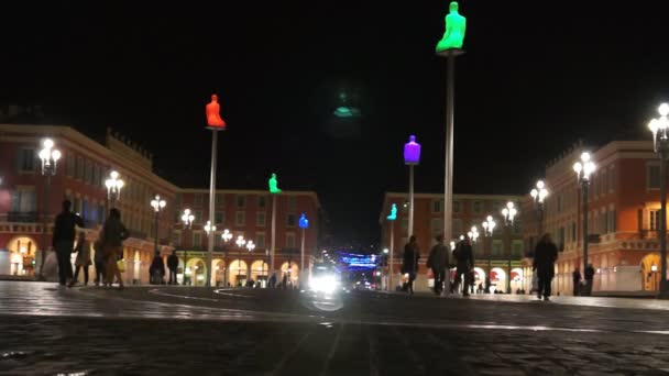 Nice - Plaza Massena à noite - timelapse — Vídeo de Stock