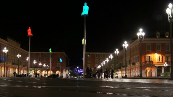 Nice - Plaza Massena at night - timelapse — Stok video