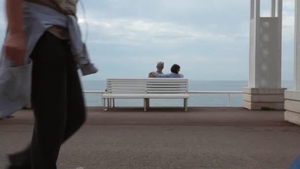 Nice - Senior couple sitting on the bench — Stock Video