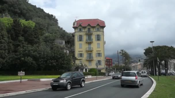 Ницца - архитектура вдоль Променада де Анхель — стоковое видео