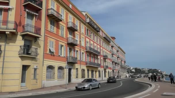 Nizza-az építészet a Promenade des Anglais mentén — Stock videók