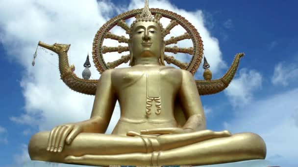 ・ プラ ・ ヤイ仏教寺院 (ワット Phra Yai)、大きな黄金仏像サムイ島、タイ — ストック動画