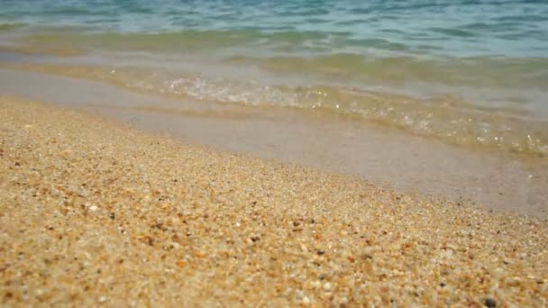 Ondas de água do mar tropicais tranquilas e praia de areia — Vídeo de Stock