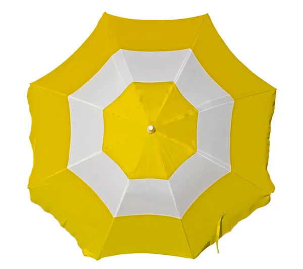 Beach umbrella with yellow and white stripes — Stock Photo, Image