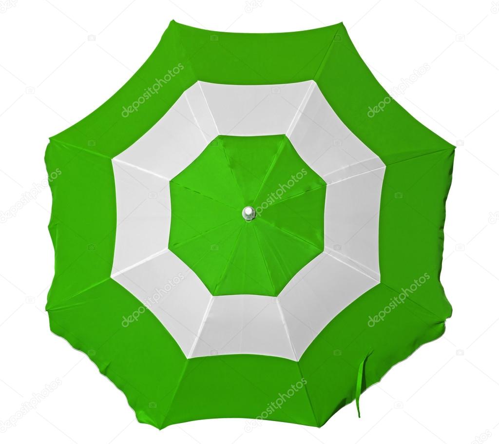 Beach umbrella with green and white stripes