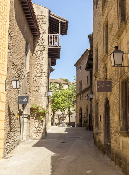 BARCELONA, SPAIN - JULY 6, 2015: Old street of Spain Village - Poble Espanyol (Traditional architectural complex) in Barcelona, Spain.