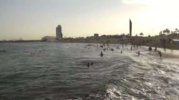 Βαρκελώνη - παραλία Barceloneta - χρόνος-σφάλματος — Αρχείο Βίντεο