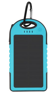 Power bank with a solar panel - light blue clipart