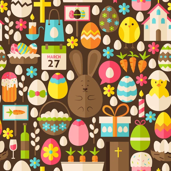 Happy Easter vakantie vector platte bruine naadloze patroon — Stockvector